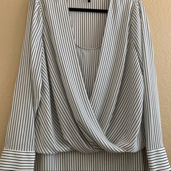 BCBG Max Azria Striped Faux Wrap Optic White Med - Picture 7 of 8